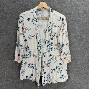 Japna Lounge Top Women L Large Beige Floral Open Front 3/4 Sleeve Breathable